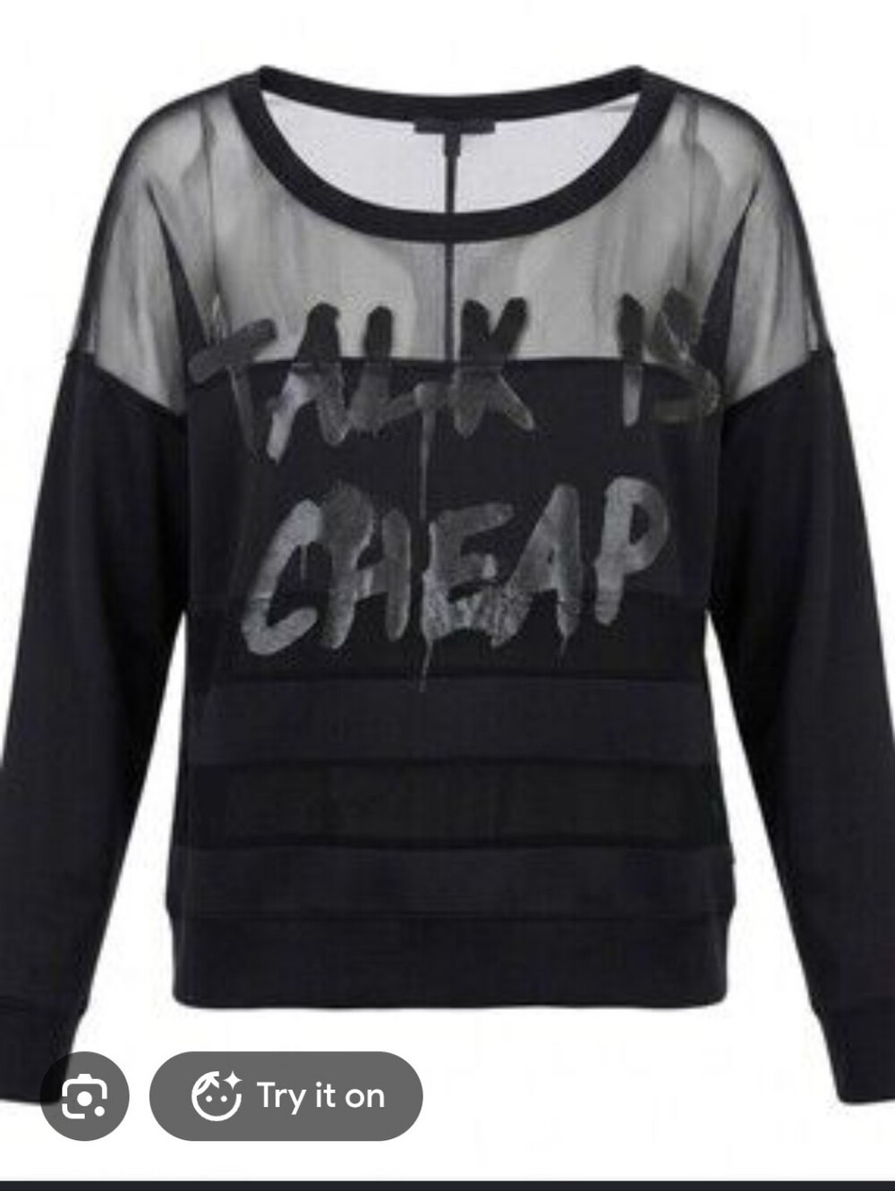 Rock & Republic Black & Gray Graphic Mesh Crewneck Sweater